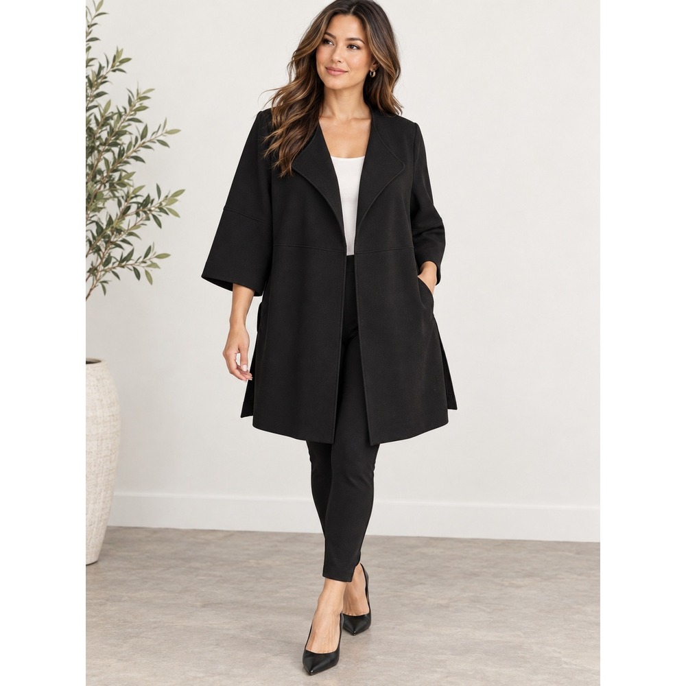 Nine West Black Open Front Blazer Jacket Minimalist Quiet Luxury Small Classic